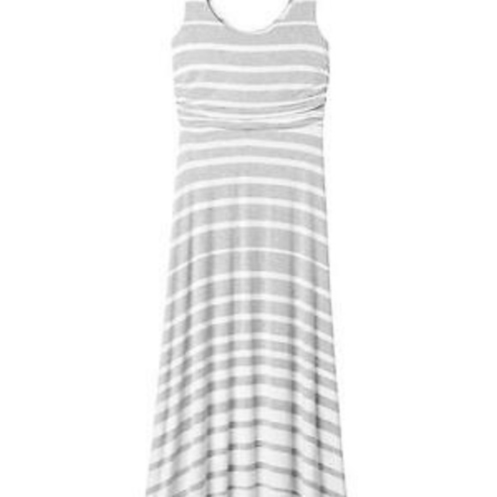 Athleta Gray White Striped Sleeveless Maxi Dress XS EUC